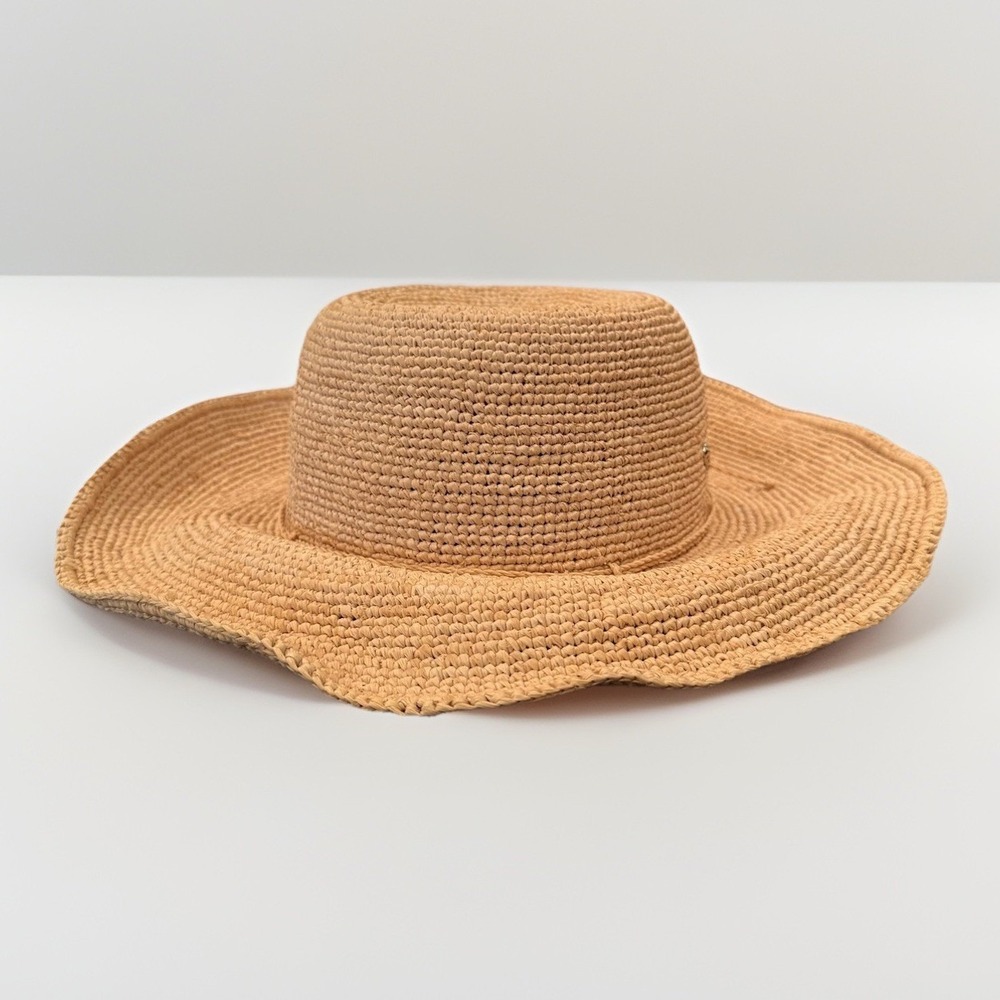 Helen Kaminski Hat Sun Hat Womens One Size Beige Raffia Wide Brim Bow 22.25 inch
